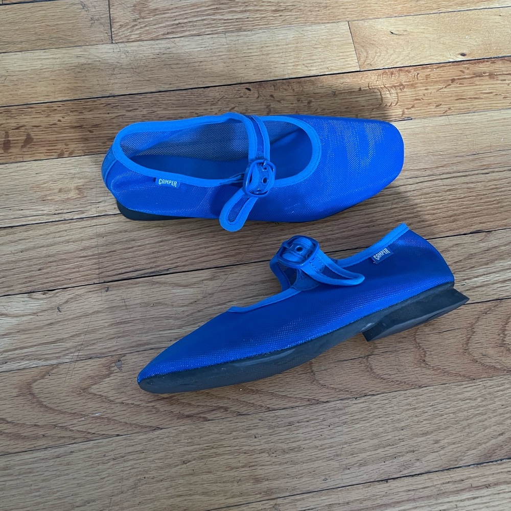 Camper Blue Mesh Mary Jane Flats